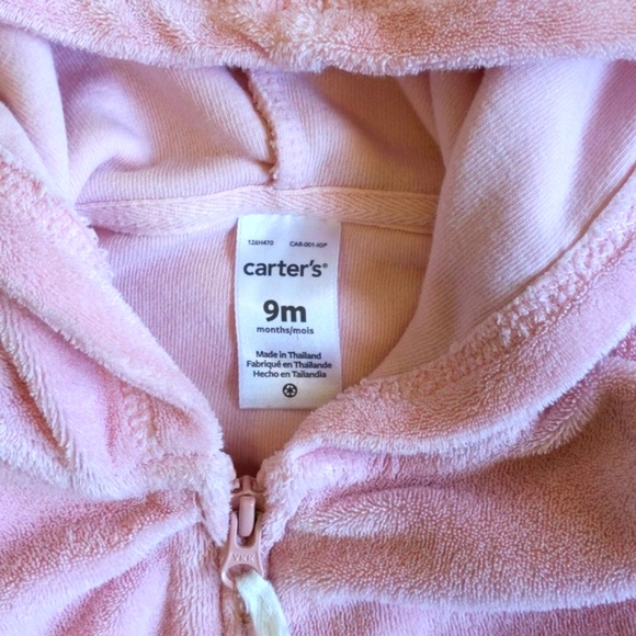 carter's pink terry zip-up hoodie jacket with bear ears 9 months baby girl - Picture 2 of 7